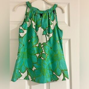 Floral Bluish/Green and White Halter Style Sleeveless Top by The Limited